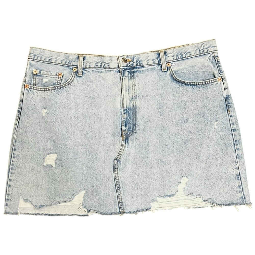 MNG Mini Skirt Women's Plus Size 2XL Hailey Distressed Blue Denim Pockets Casual